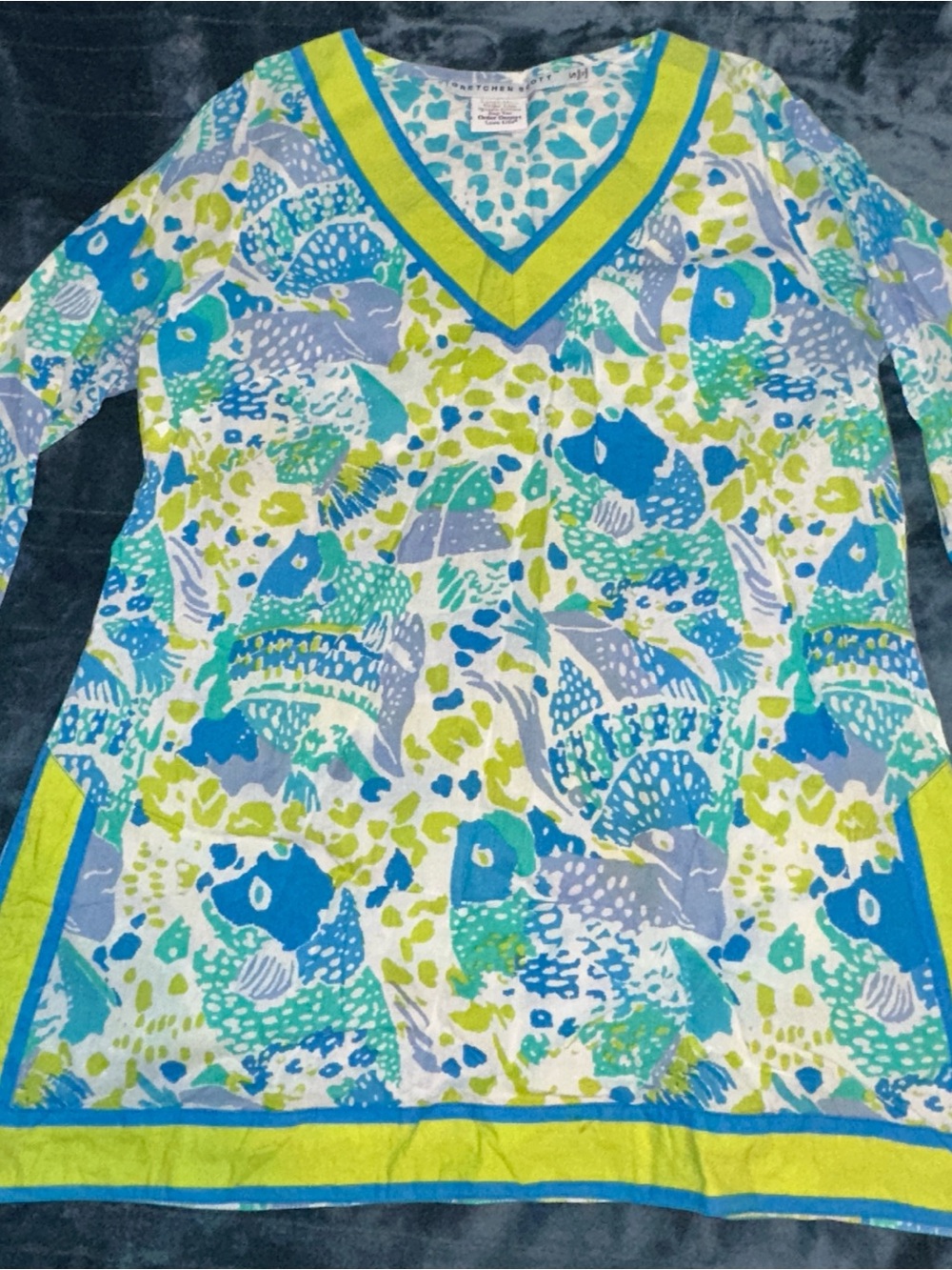 Gretchen Scott Women's Blue & Green V-Neck Tunic Top